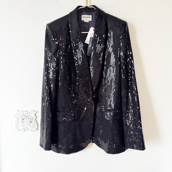 NWT Zadig & Voltaire Black Vive Sequin Blazer 42 / XL - Picture 5 of 11